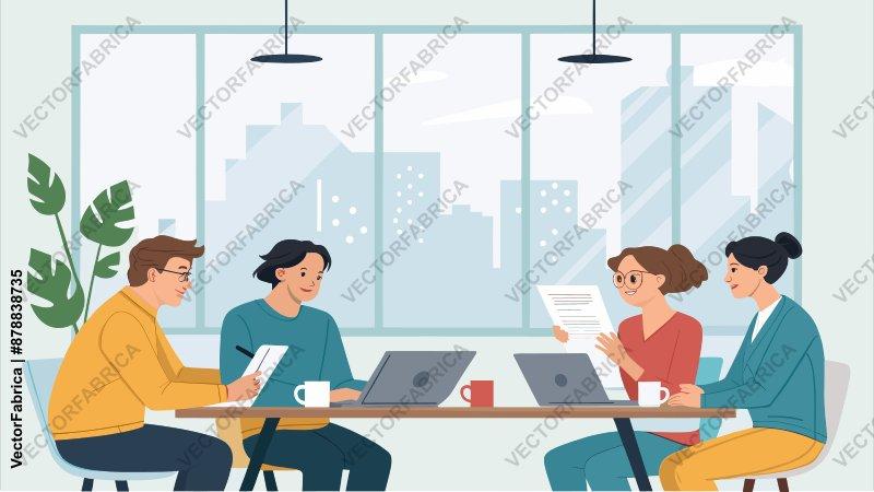 Diverse Business Team Collaborating in Modern Office Illustration