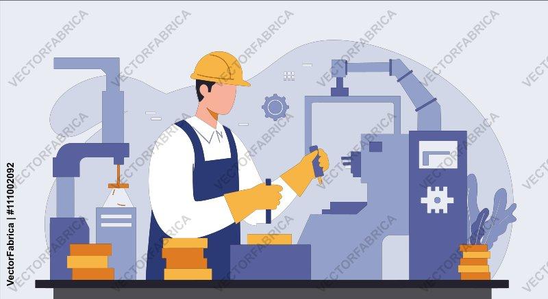 Industrial Worker Operating Automated Factory Machinery Vector