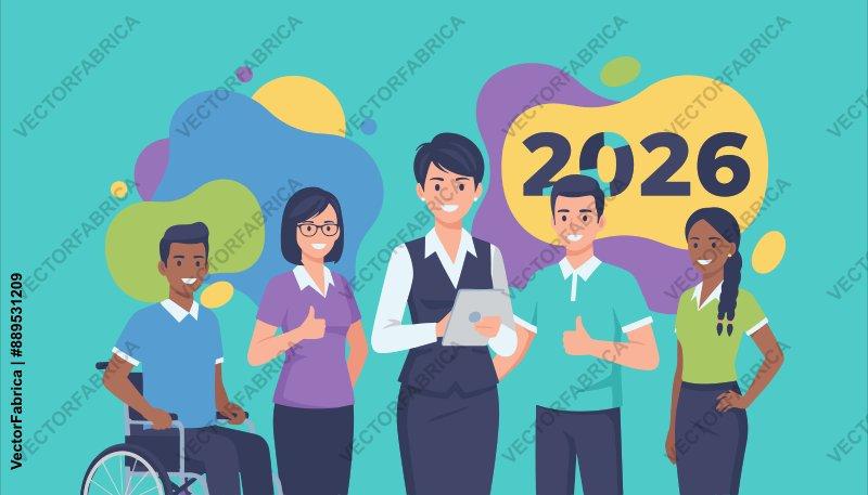 Diverse Business Team Illustration for New Year 2026