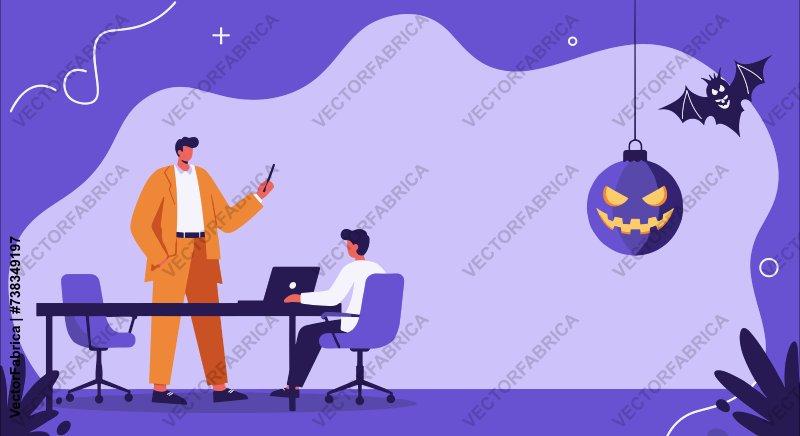 Halloween Office Celebration Flat Vector Illustration