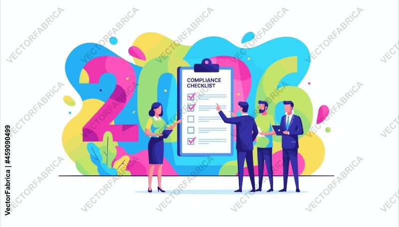 2026 Business Compliance Checklist Illustration with Corporate Team